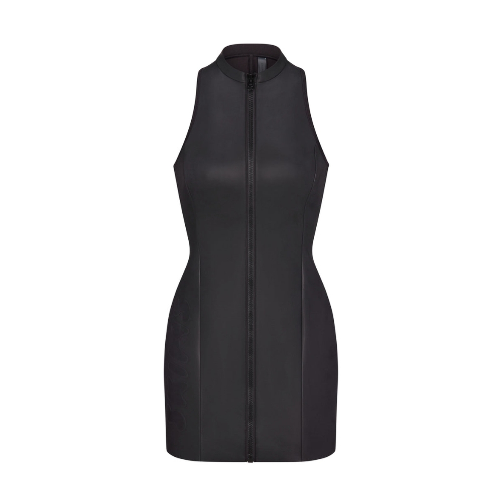 NWT SKIMS RUBBERIZED SCUBA SWIM MOCK NECK ZIP DRESS SIZE XXS